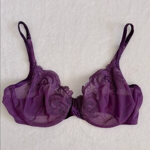 La Perla | Floral Groove Embroidered Tulle Underwire Plunge Bra Purple (36C)